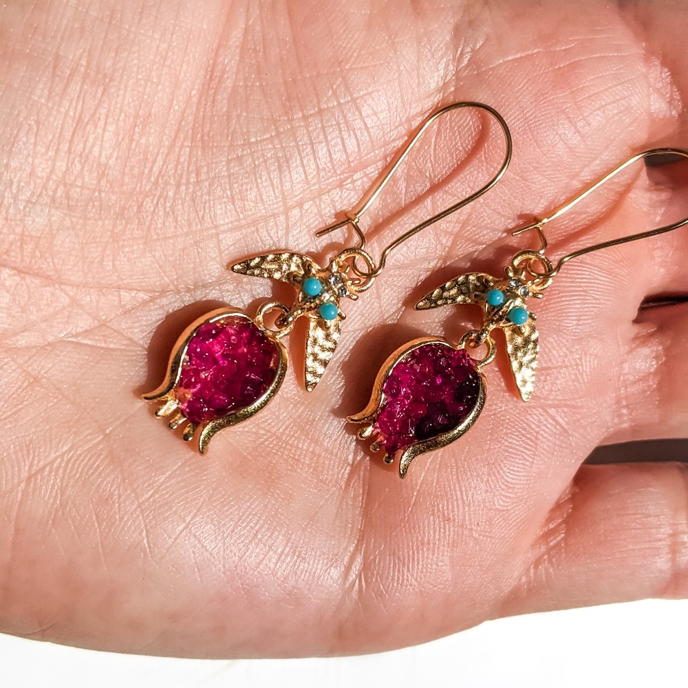 Luxurious Gold Pomegranate Earrings - Picture 10 of 13
